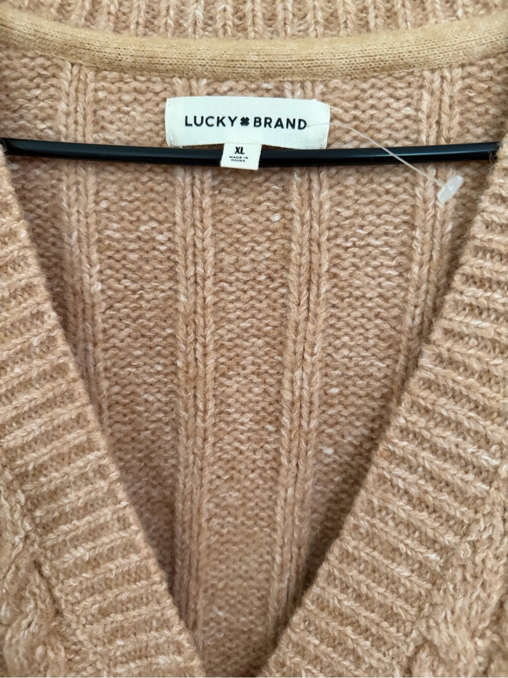 Lucky Brand Cable Knit Cardigan XL Camel Button Front Preppy Grandpa Old Money - Picture 2 of 6